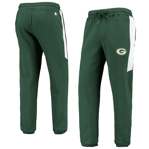 Men's Green Bay Packers Starter Green/White Goal Post Fleece Pants Men's Green Bay Packers Starter Green/White Goal Post Fleece Pants